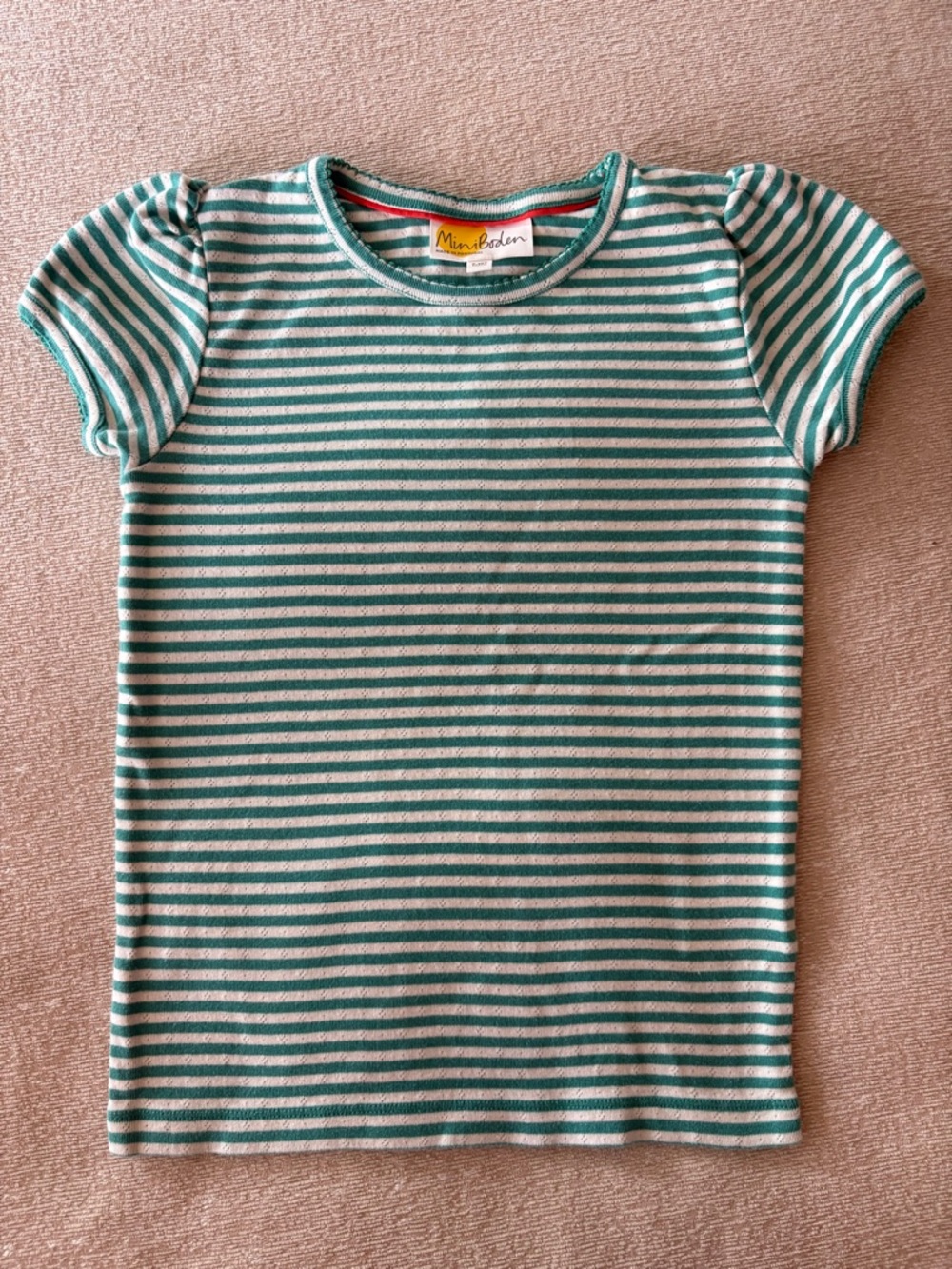 Mini Boden Teal and White Striped Short Sleeve Tee